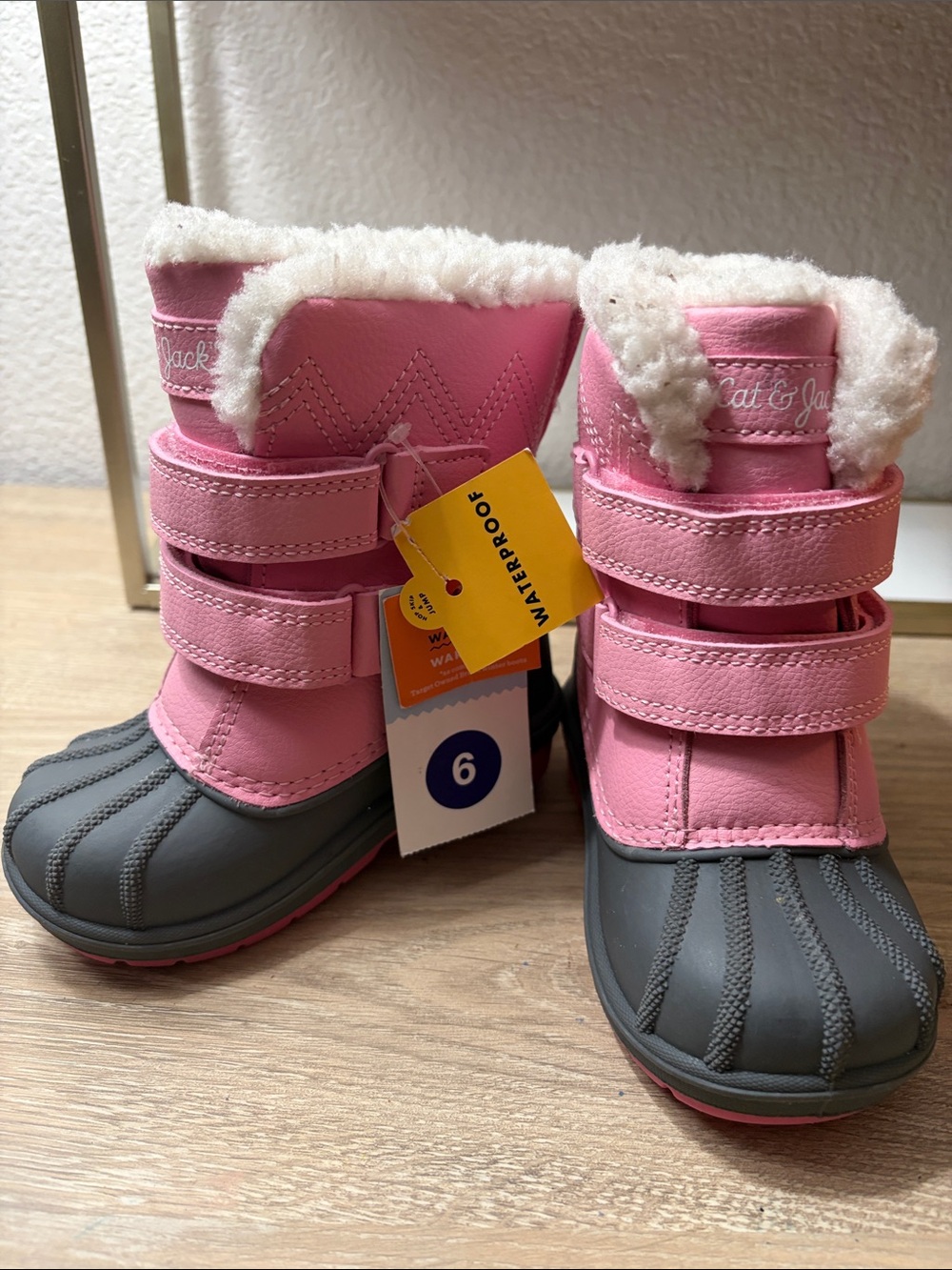 Cat & Jack Pink and Gray Kids Waterproof Snow Boots with Faux Fur Cuff - Picture 2 of 10